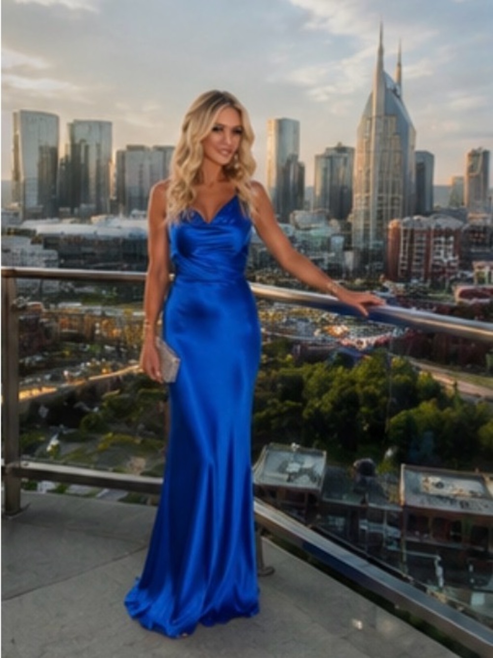 Veronica Beard Sanderson Gown in Azure | Sleek One-Shoulder Evening Dress - Picture 2 of 11